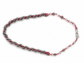 Beaded silver grey and deep red hand beaded necklace