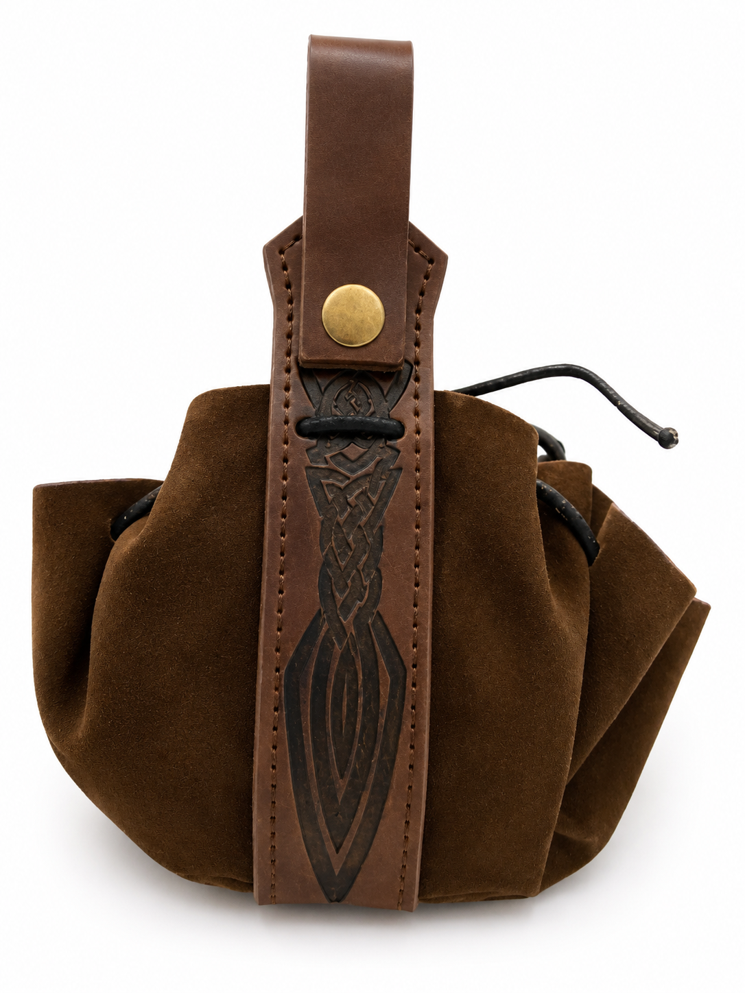 Medieval Celtic belt pouch – brown suede style drawstring purse