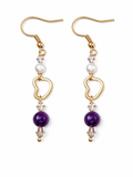Amethyst and heart chain drop earrings. Gold tone