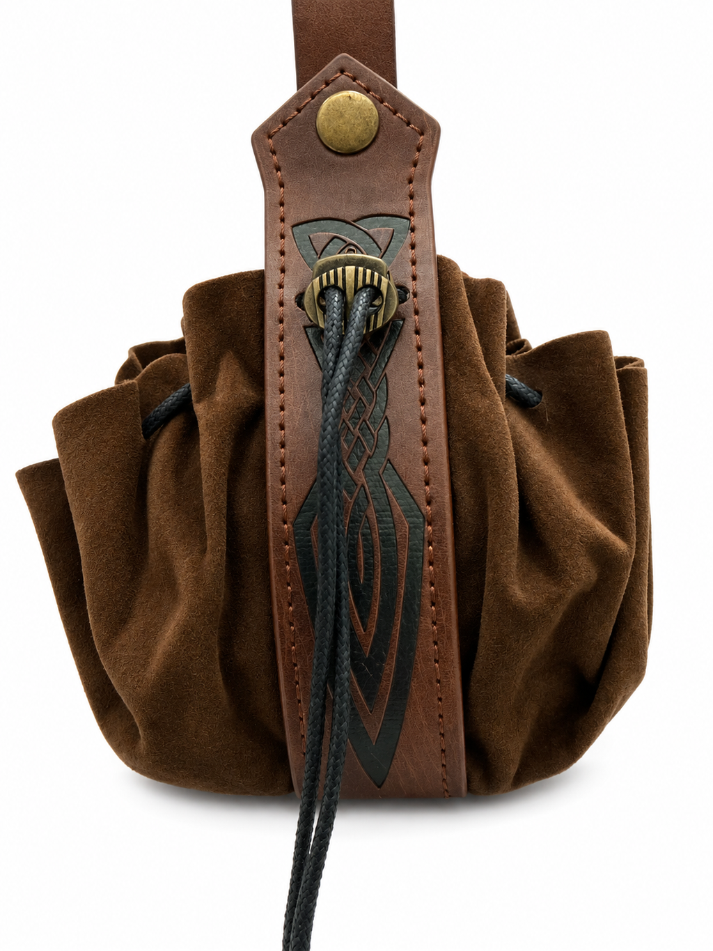 Medieval Celtic belt pouch – brown suede style drawstring purse