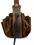 Medieval Celtic belt pouch – brown suede style drawstring purse