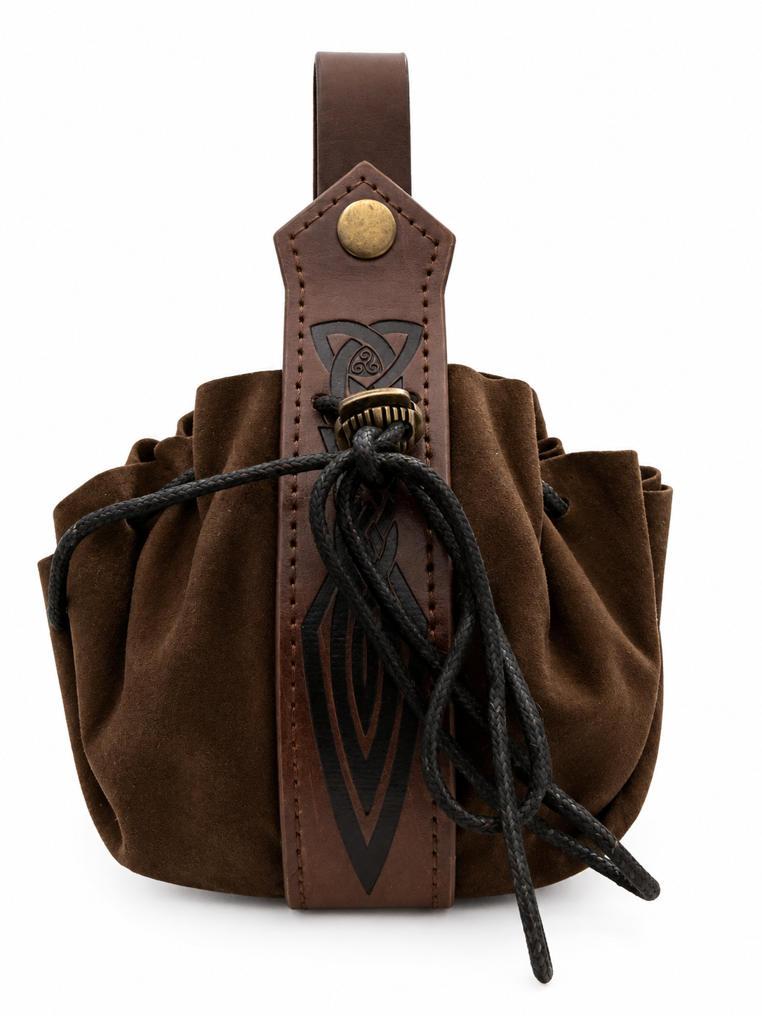 Medieval Celtic belt pouch – brown suede style drawstring purse