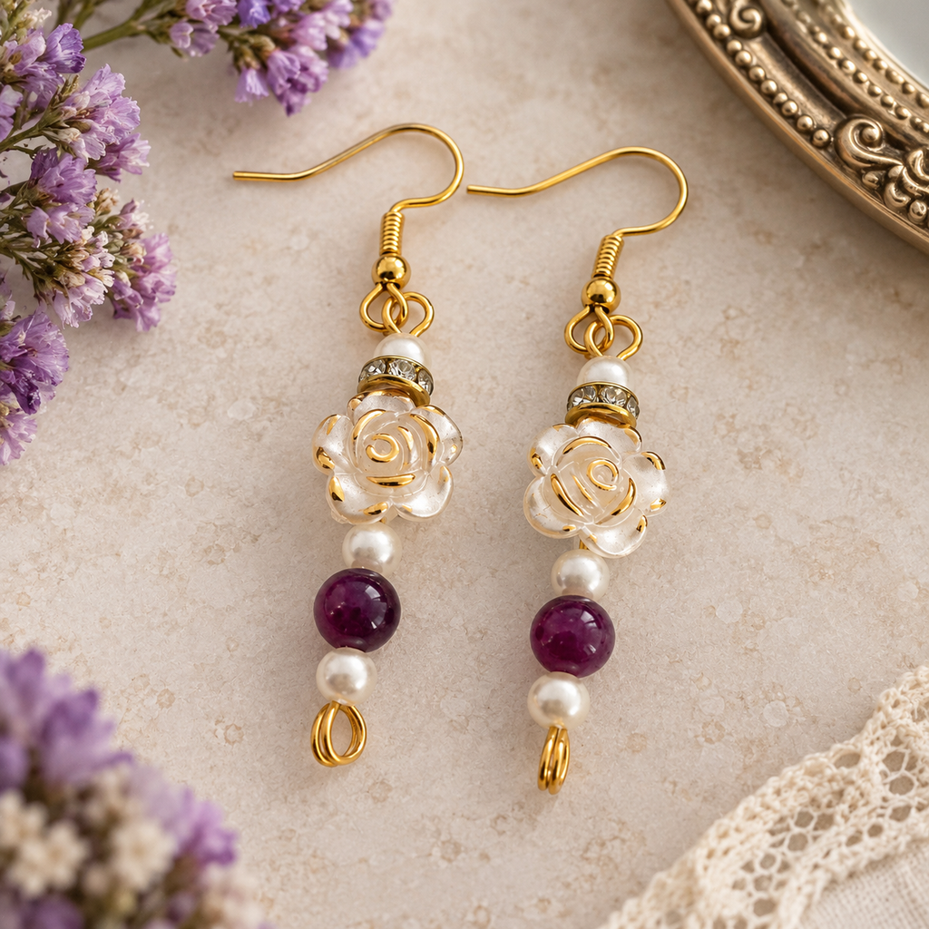 Rose, plum agate jewellery set