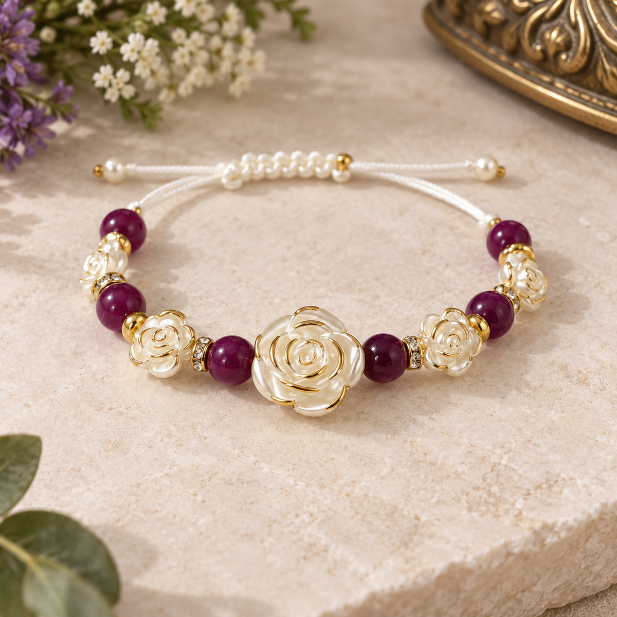 Rose, plum agate jewellery set