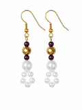 Beaded flowers faux pearls,faceted gold and burgundy crystal Earrings