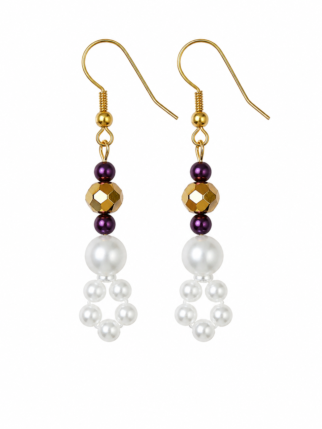 Beaded flowers faux pearls,faceted gold and burgundy crystal Earrings
