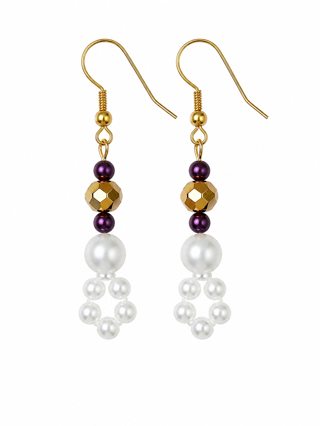 Beaded flowers faux pearls,faceted gold and burgundy crystal Earrings