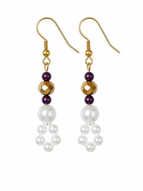 Beaded flowers faux pearls,faceted gold and burgundy crystal Earrings