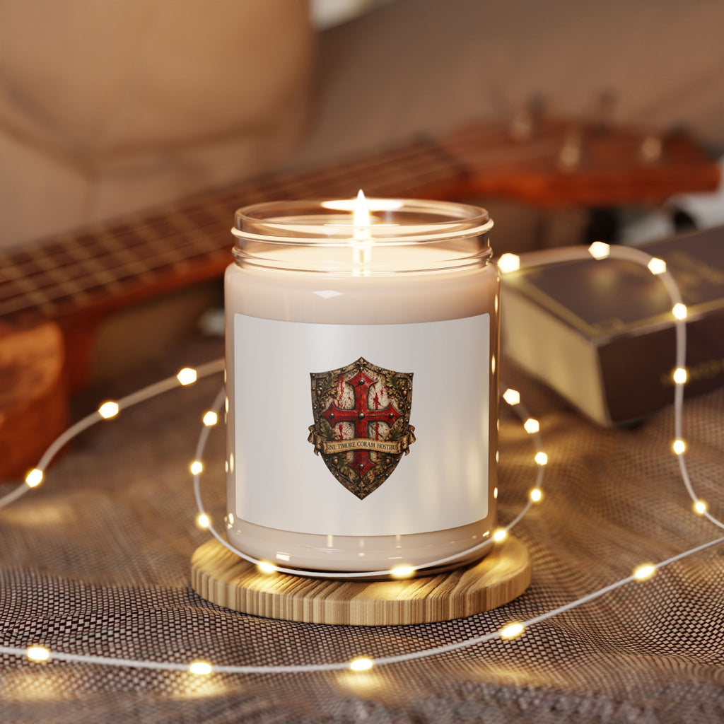 Heraldic Crest Soy Candle — 9oz Scented Jar (Medieval Shield Design)