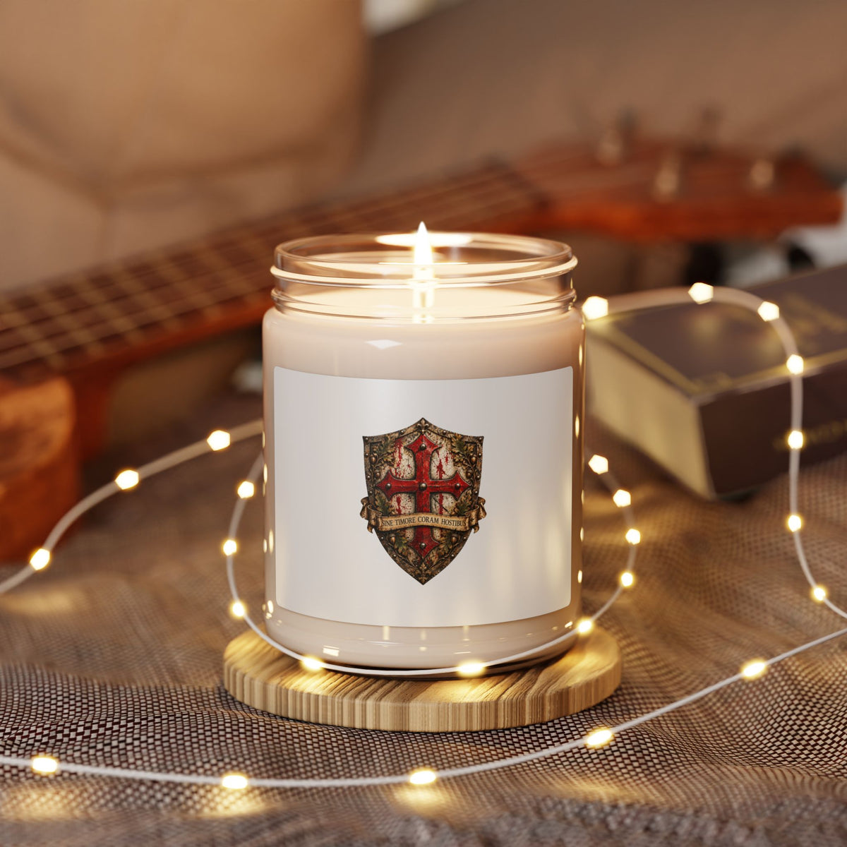 Heraldic Crest Soy Candle — 9oz Scented Jar (Medieval Shield Design)