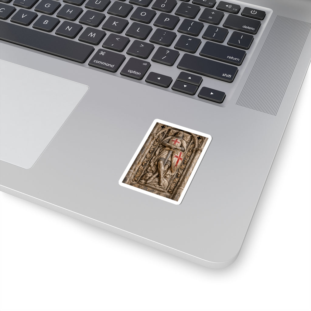 Templar Knight Stone Carving Sticker — Medieval Crusader Kiss-Cut Decal