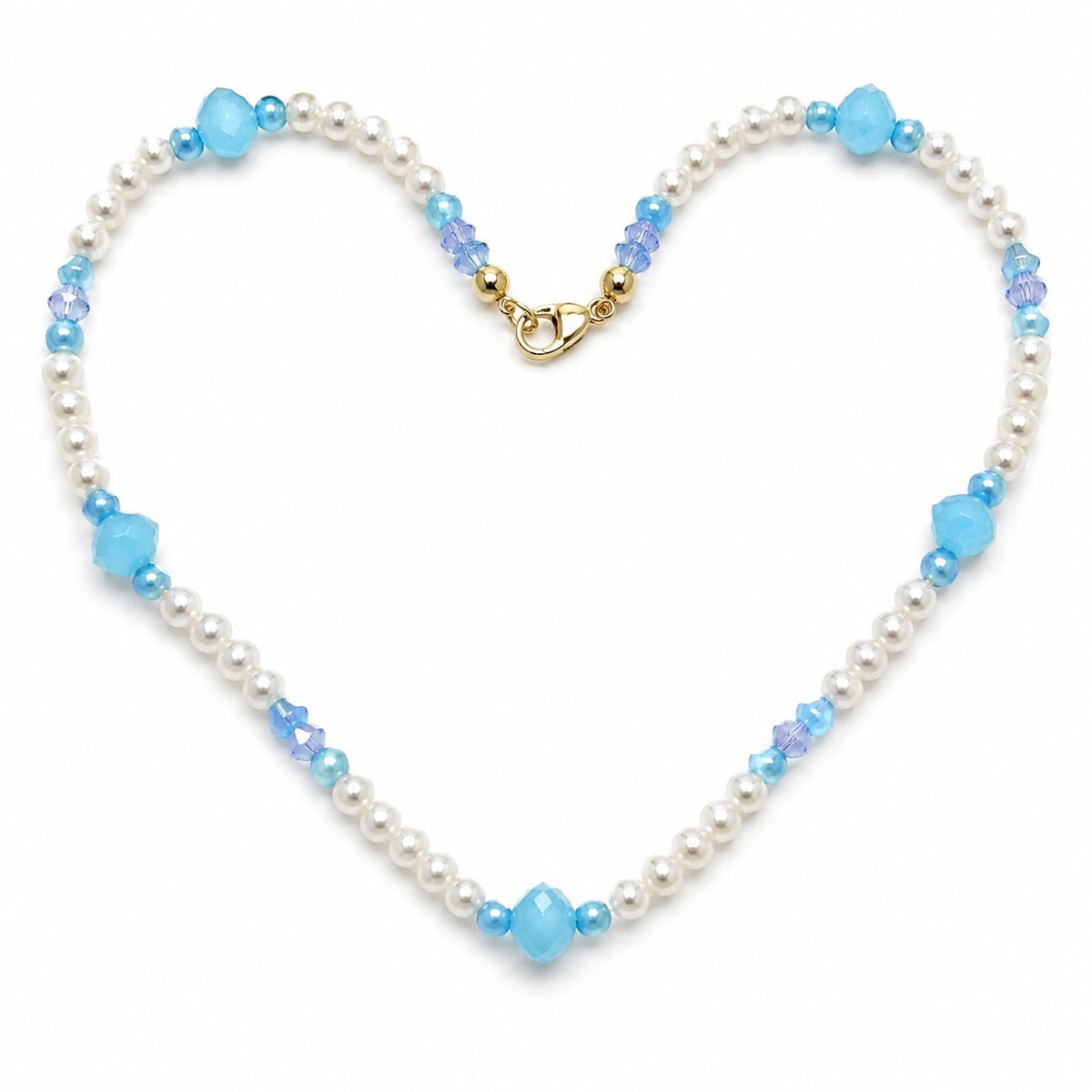 Sky Blue faceted focal beads with blue and white faux pearls and crystals 46cm