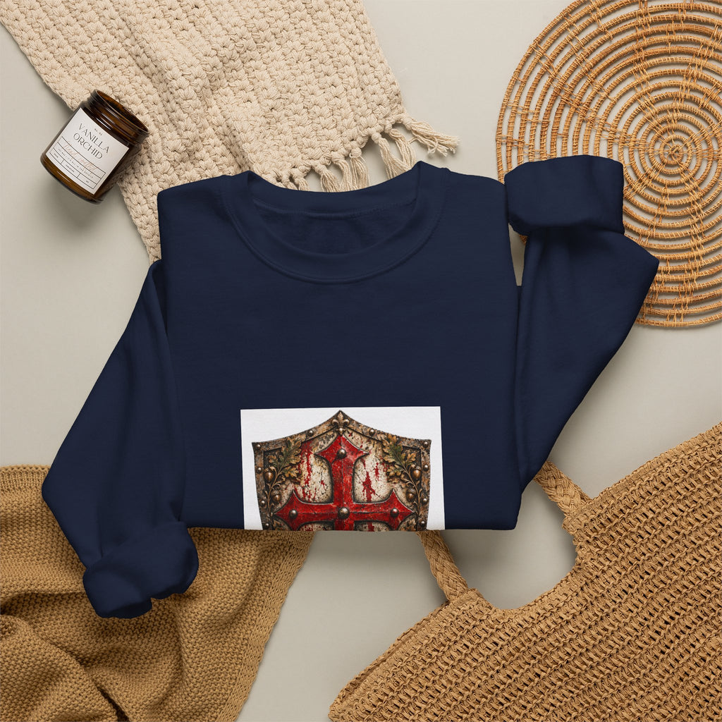 Medieval Crest Crewneck Sweatshirt — Heraldic Shield Graphic