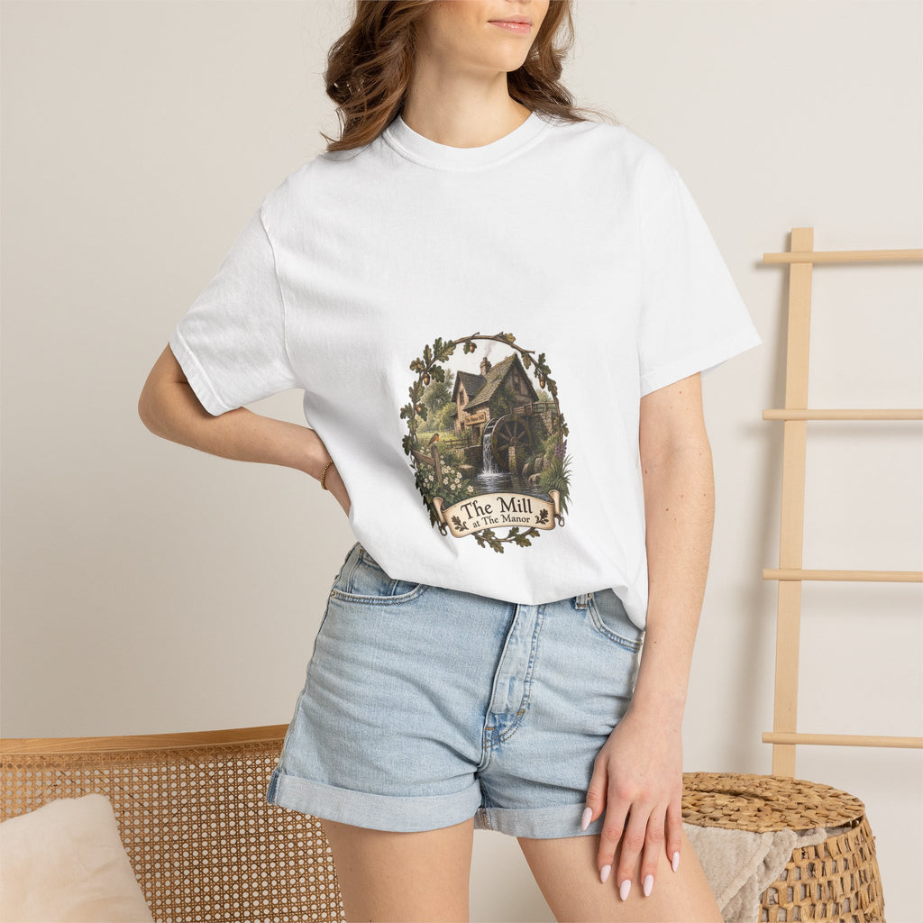 Rustic Watermill Tee — Vintage Cottage Mill Illustration