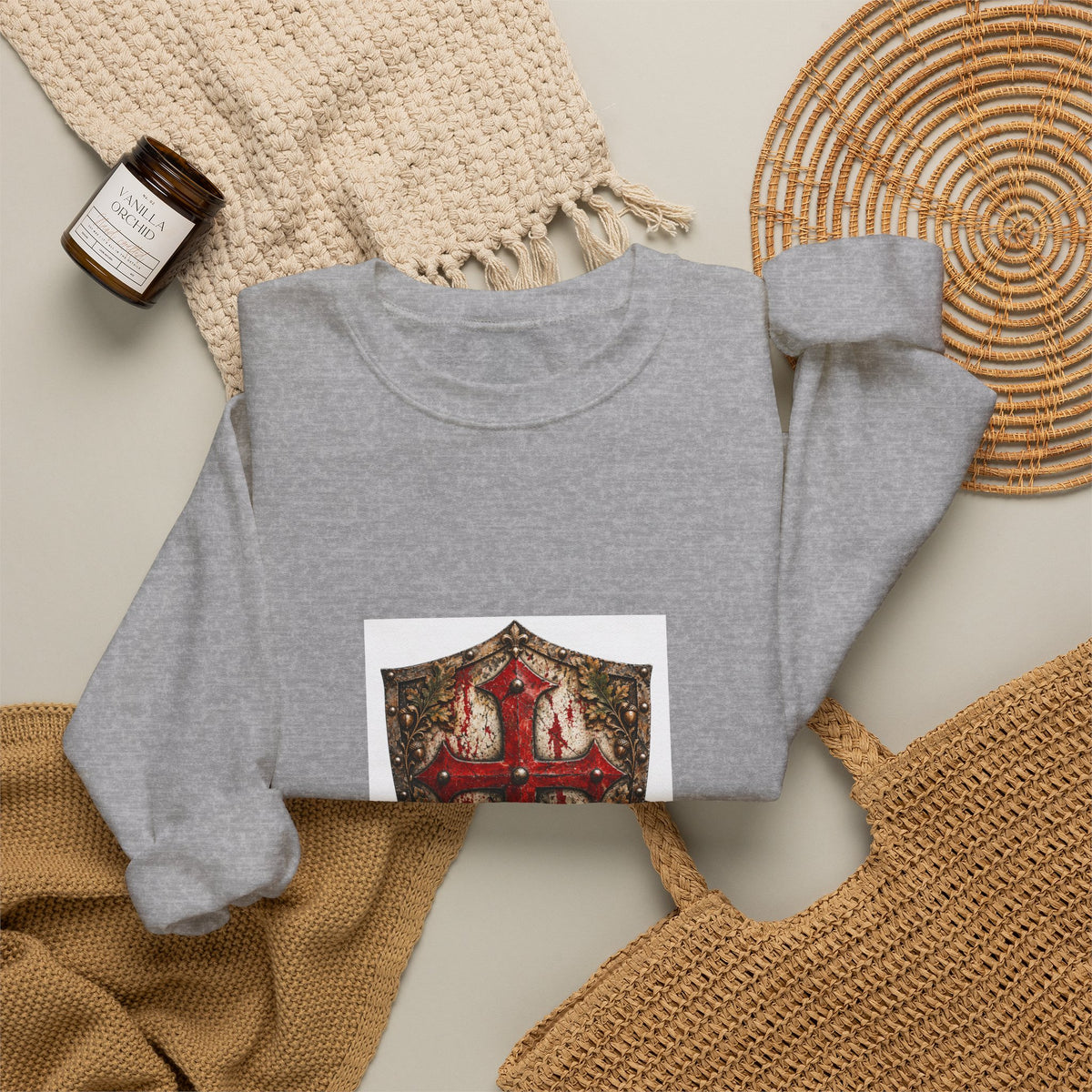 Medieval Crest Crewneck Sweatshirt — Heraldic Shield Graphic