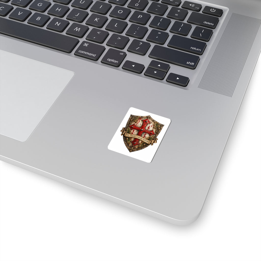 Medieval Shield Crest Sticker — 'Sine Timore Coram Hostibus' Kiss-Cut