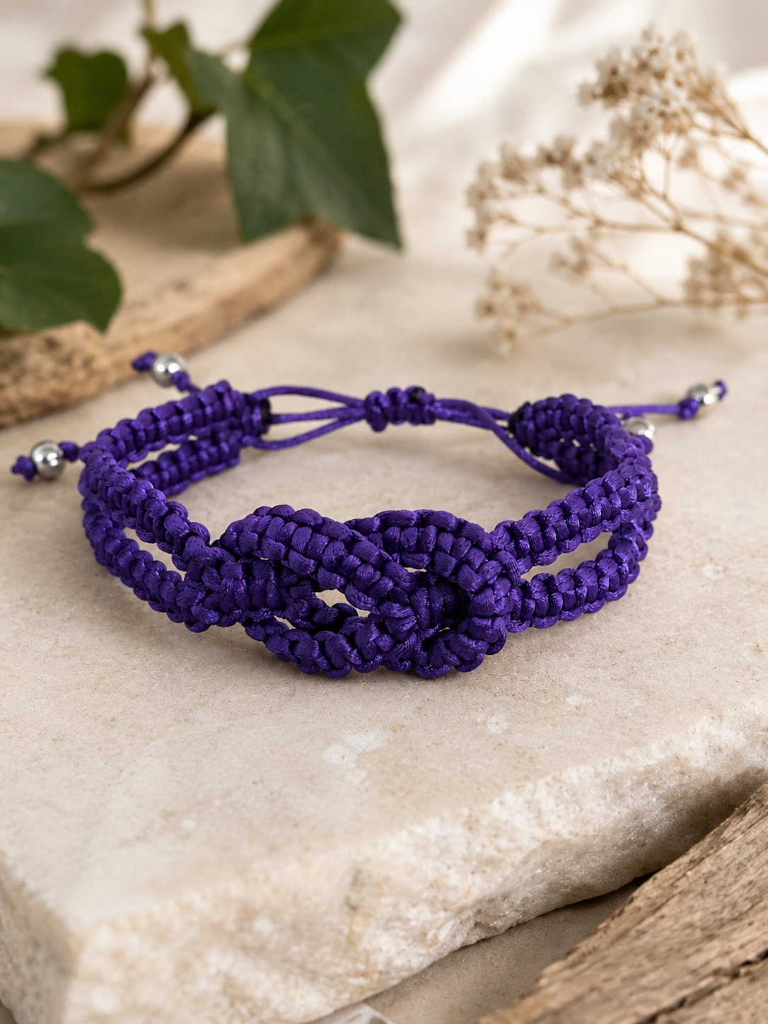 Purple eternity macrame bracelet