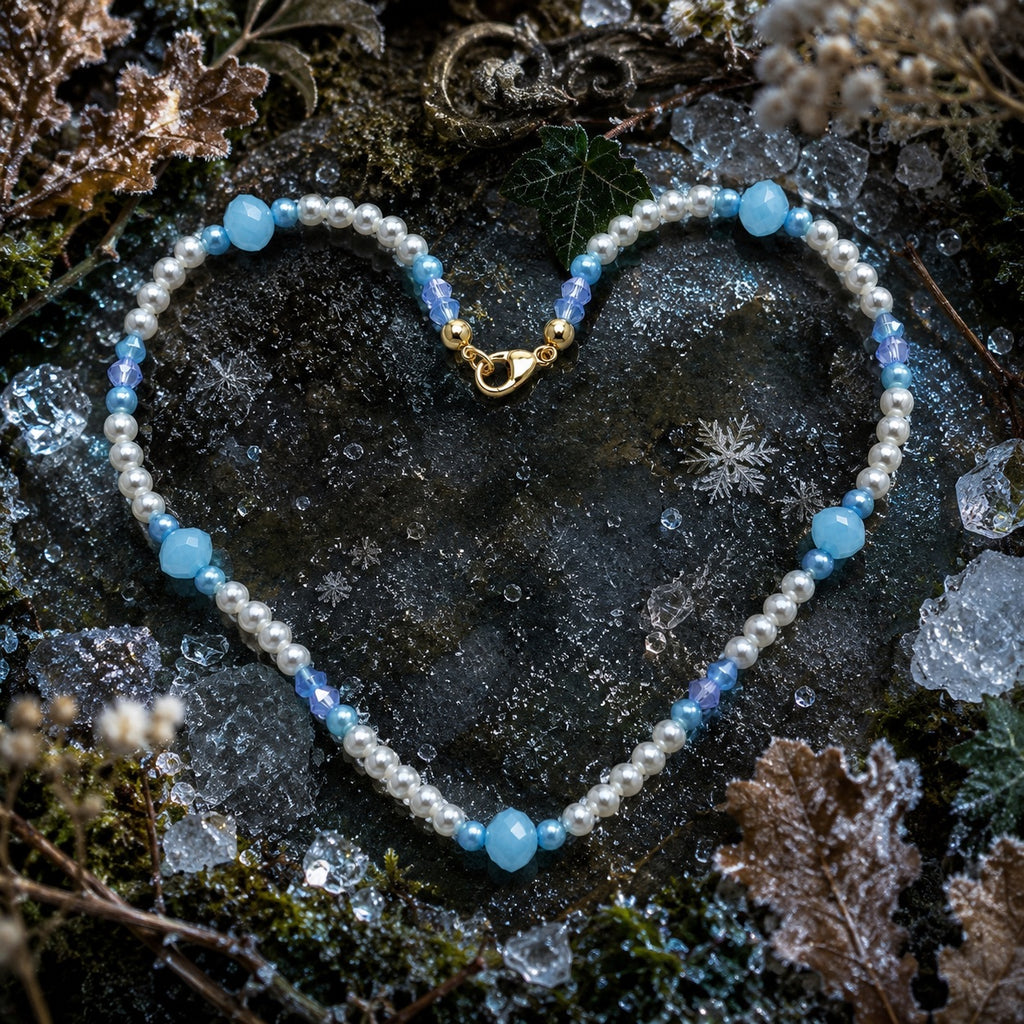 Sky Blue faceted focal beads with blue and white faux pearls and crystals 46cm