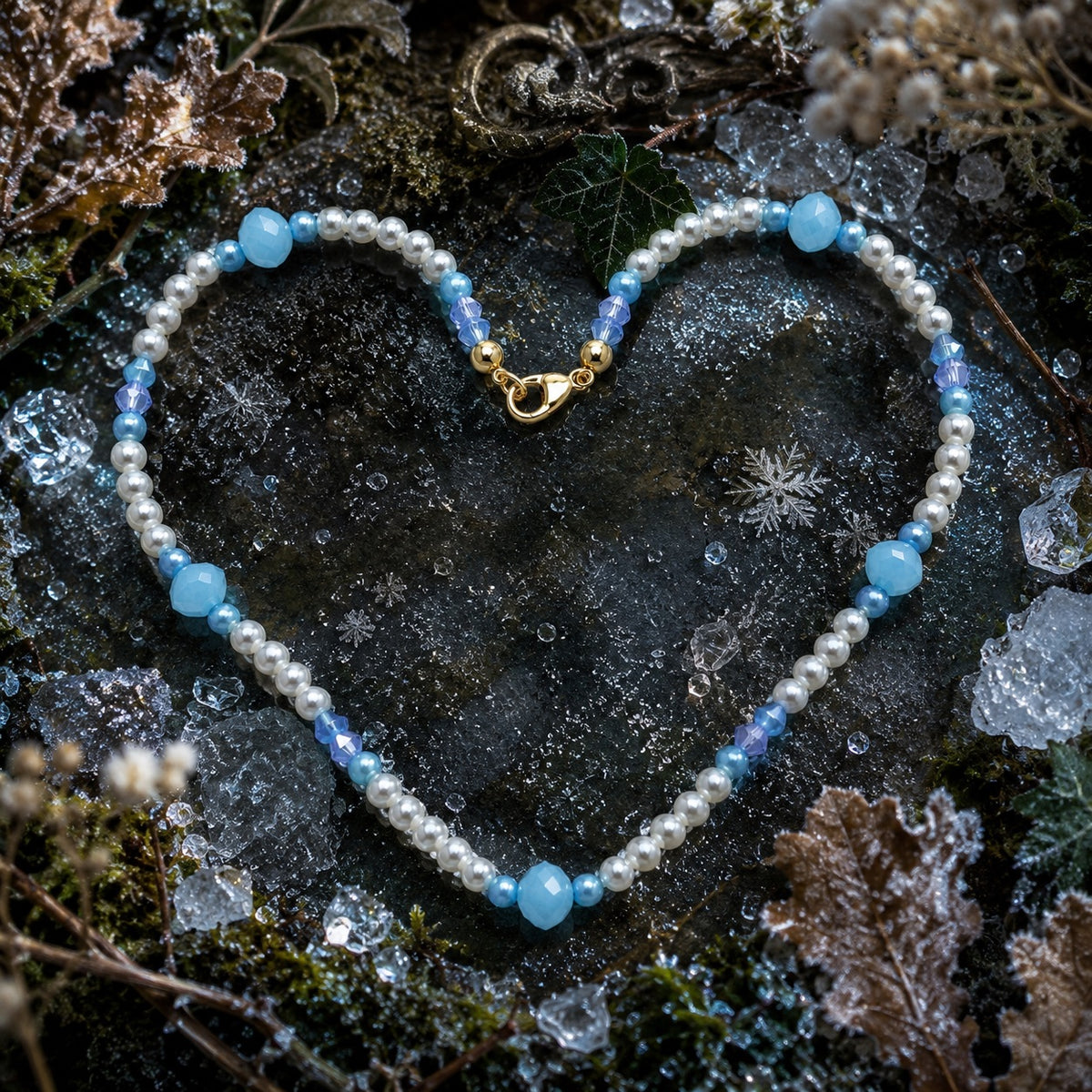 Sky Blue faceted focal beads with blue and white faux pearls and crystals 46cm