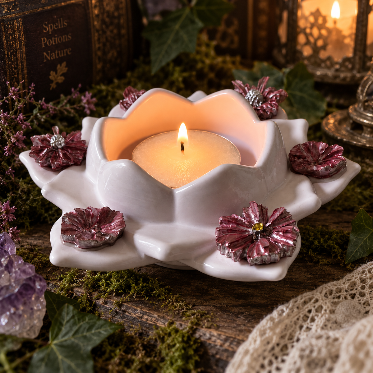 Pink Lotus resin tea light holder