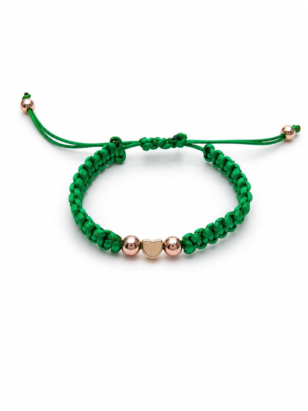 Green macrame , heart and gold tone bracelet