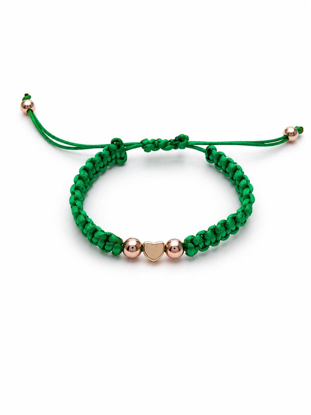 Green macrame , heart and gold tone bracelet