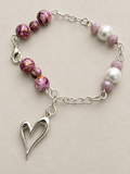 Delicate heart bracelet, white and pink beads and faux pearls