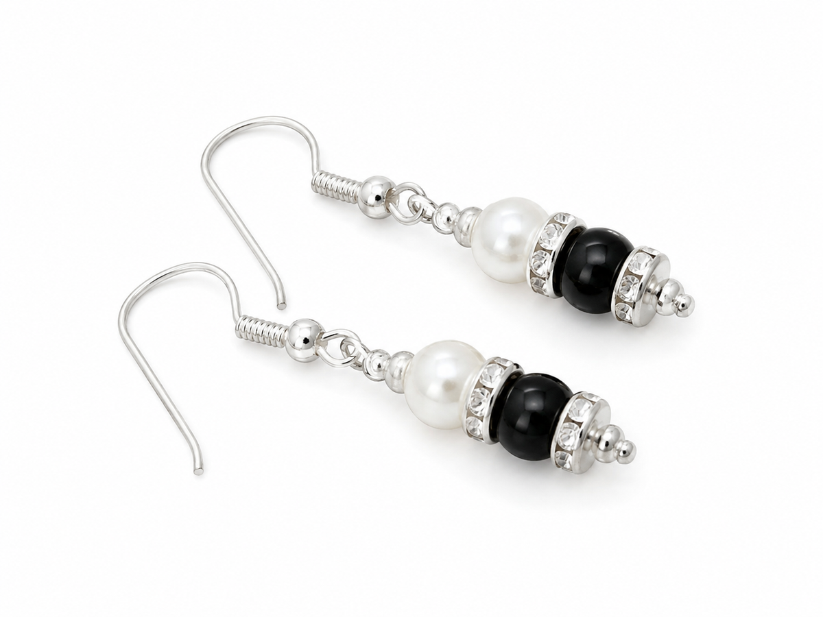Black agate and crystals earrings