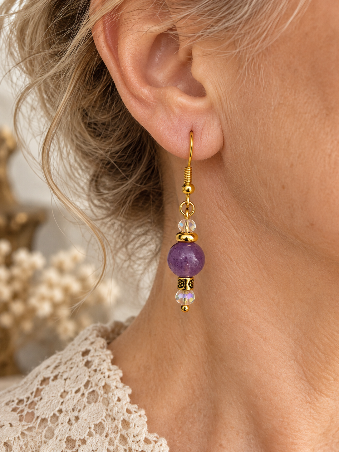 Lavender amethyst drop earrings