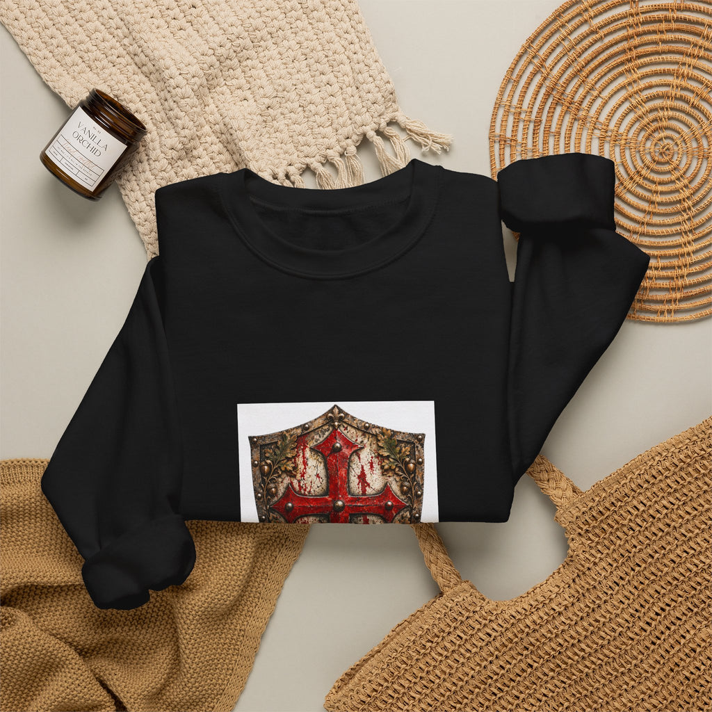 Medieval Crest Crewneck Sweatshirt — Heraldic Shield Graphic