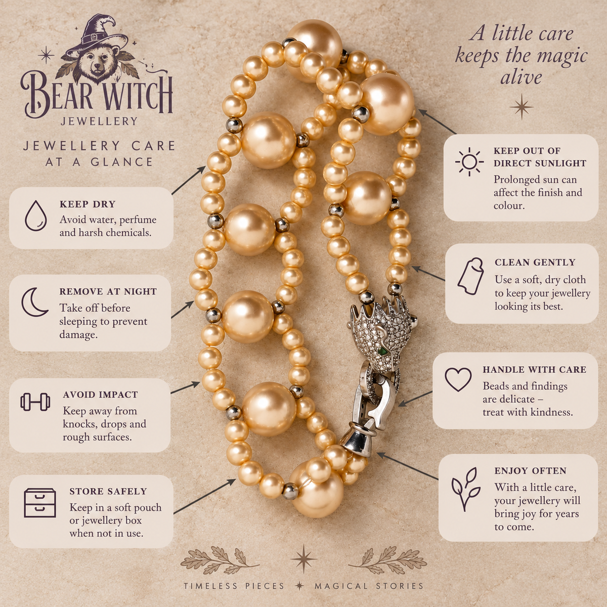 Faux pearl beaded Bracelet with rhinestone cat clap
