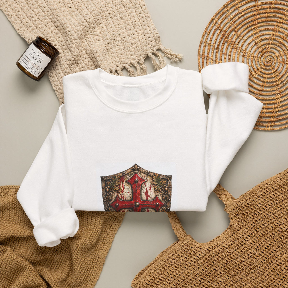 Medieval Crest Crewneck Sweatshirt — Heraldic Shield Graphic