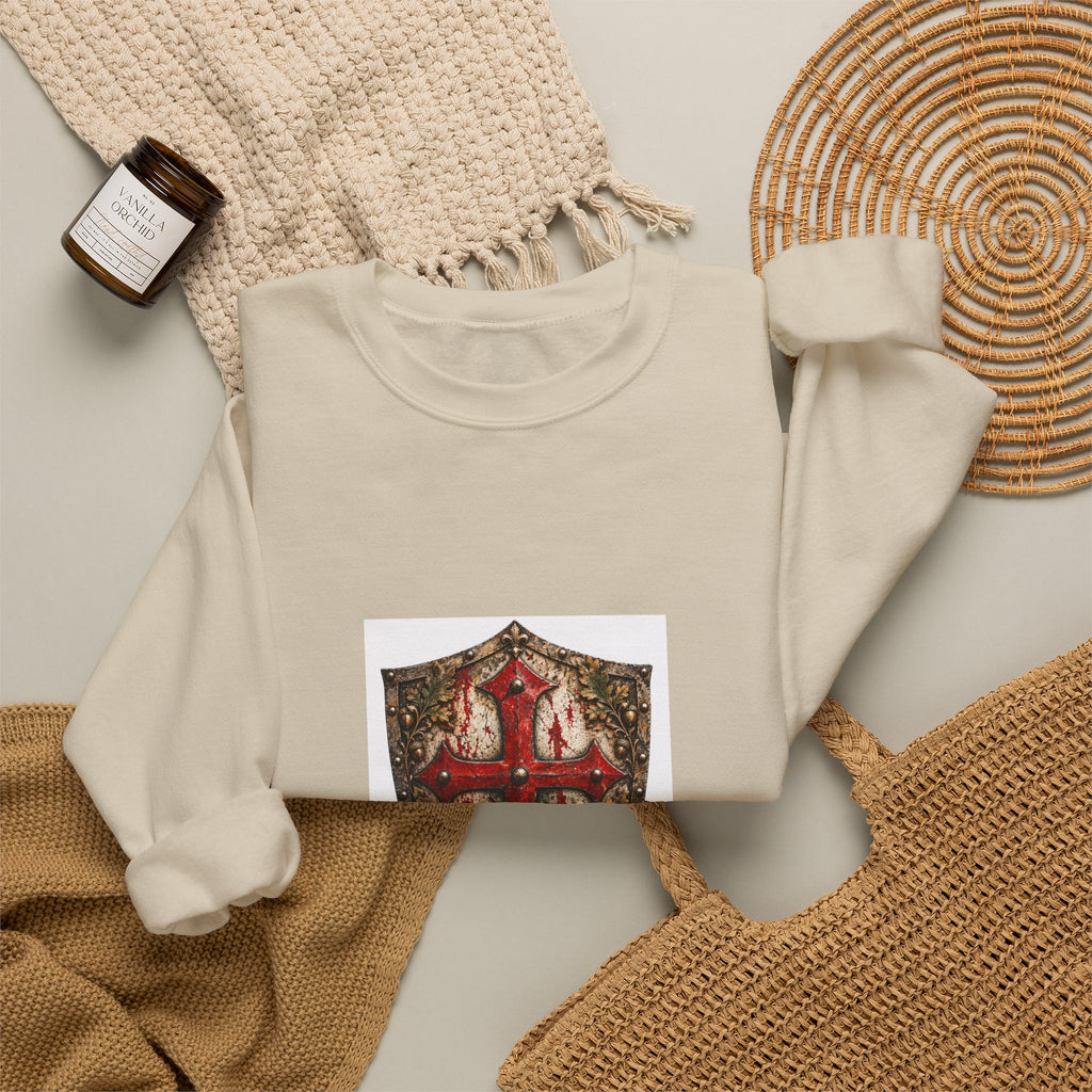 Medieval Crest Crewneck Sweatshirt — Heraldic Shield Graphic