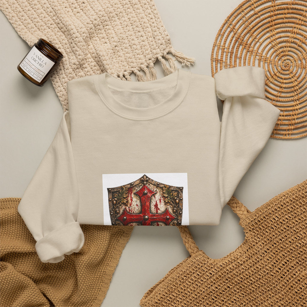 Medieval Crest Crewneck Sweatshirt — Heraldic Shield Graphic
