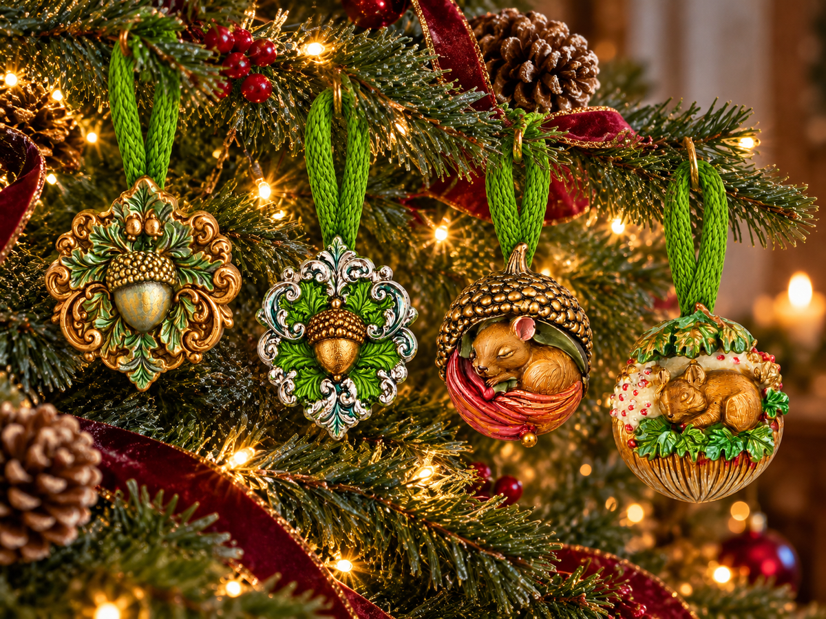 Set of 4 woodland tree ornaments