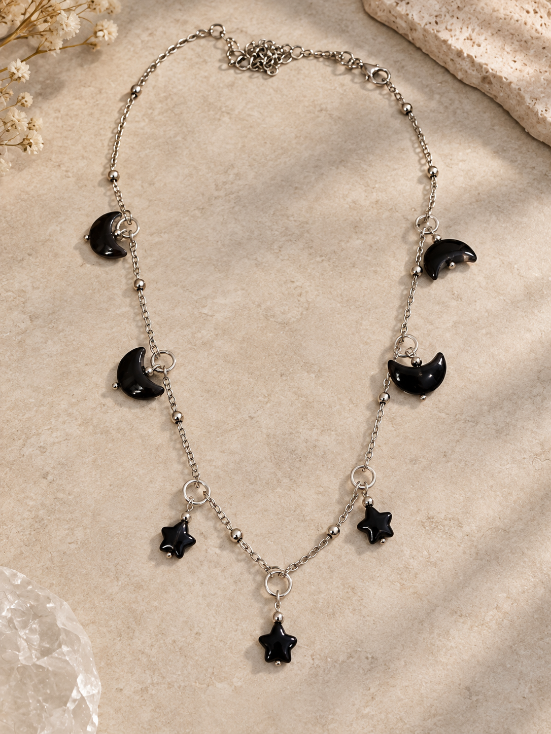 Moon and stars Halloween necklace, resin celestial necklace