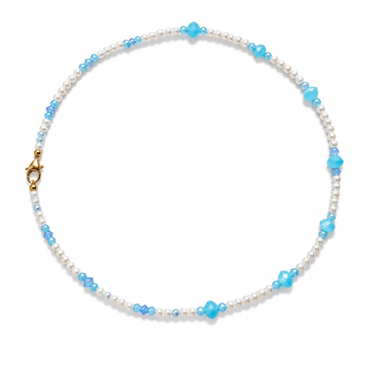 Sky Blue faceted focal beads with blue and white faux pearls and crystals 46cm
