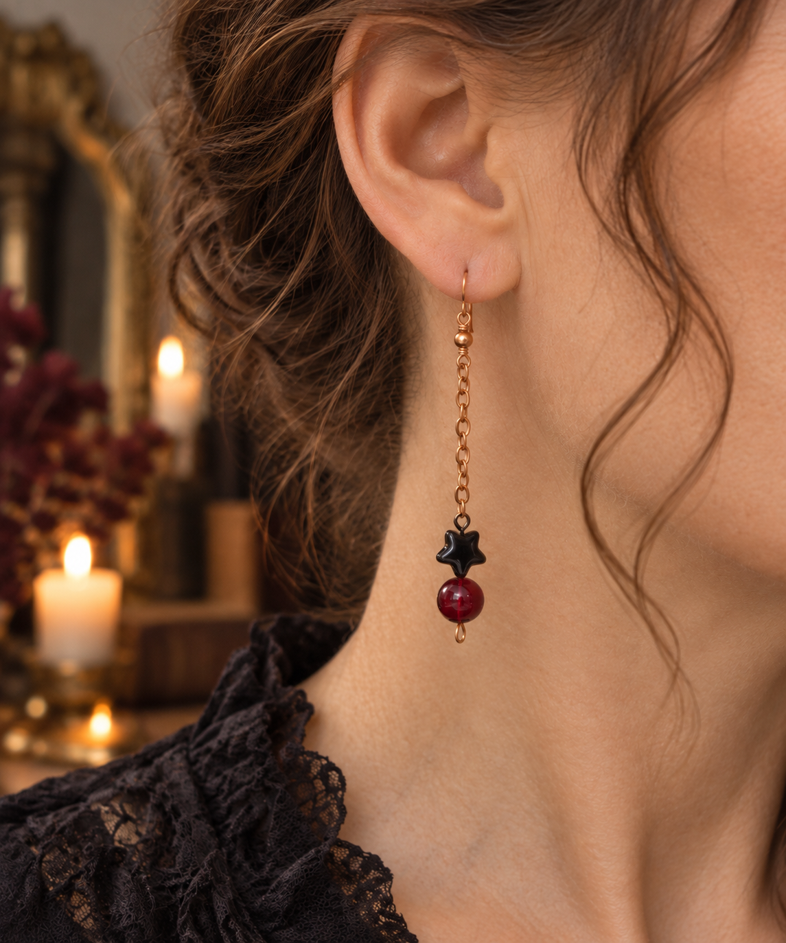 Stars with red beads earrings