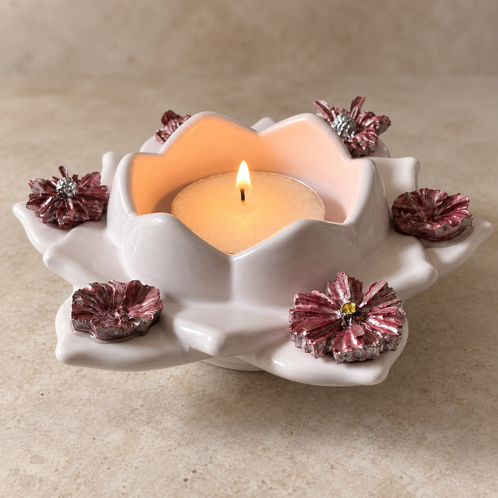 Pink Lotus resin tea light holder