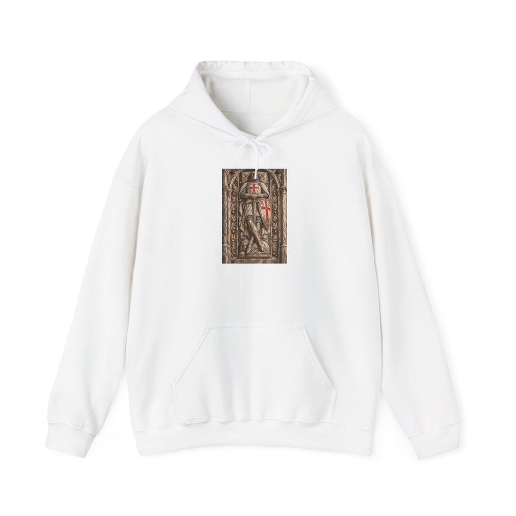 Gothic Cross Hoodie — Medieval Wood Carving Design