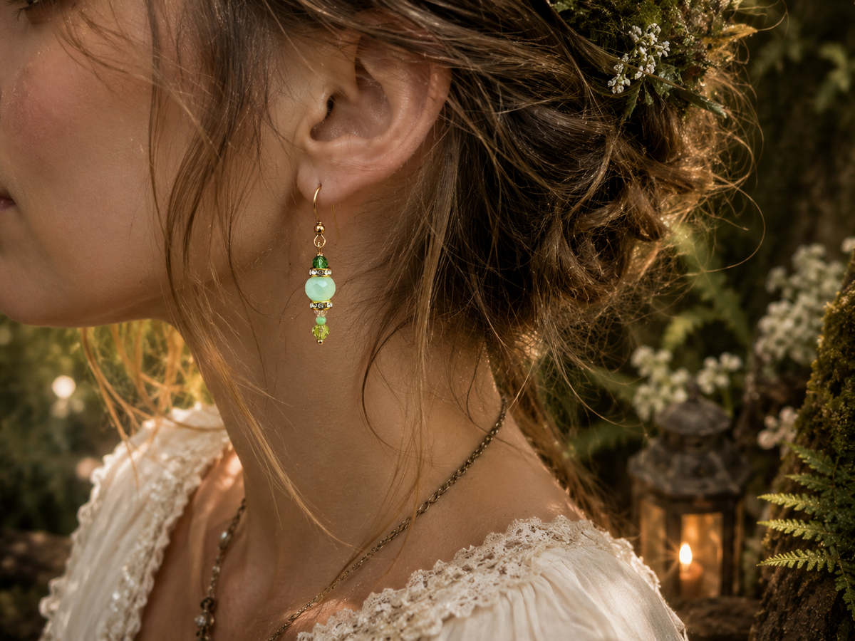 Green crystal earrings