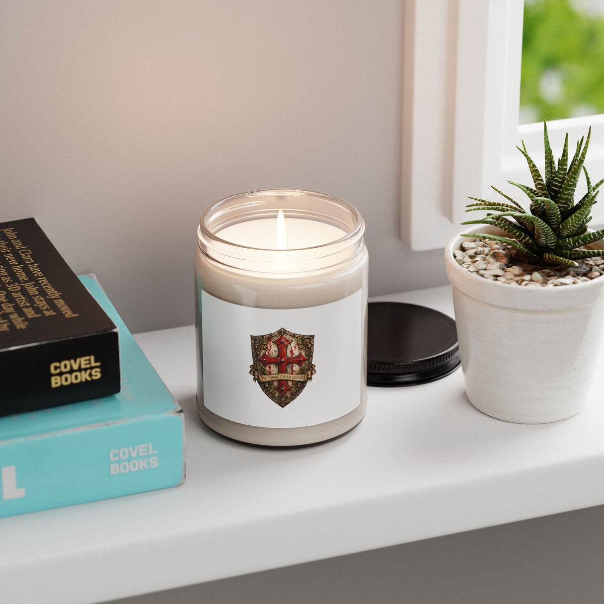 Heraldic Crest Soy Candle — 9oz Scented Jar (Medieval Shield Design)