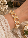 Faux pearl beaded Bracelet with rhinestone cat clap