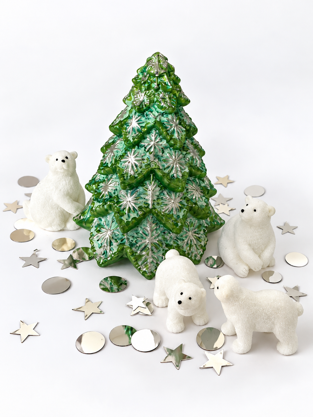Christmas tree, green and silver in eco resin