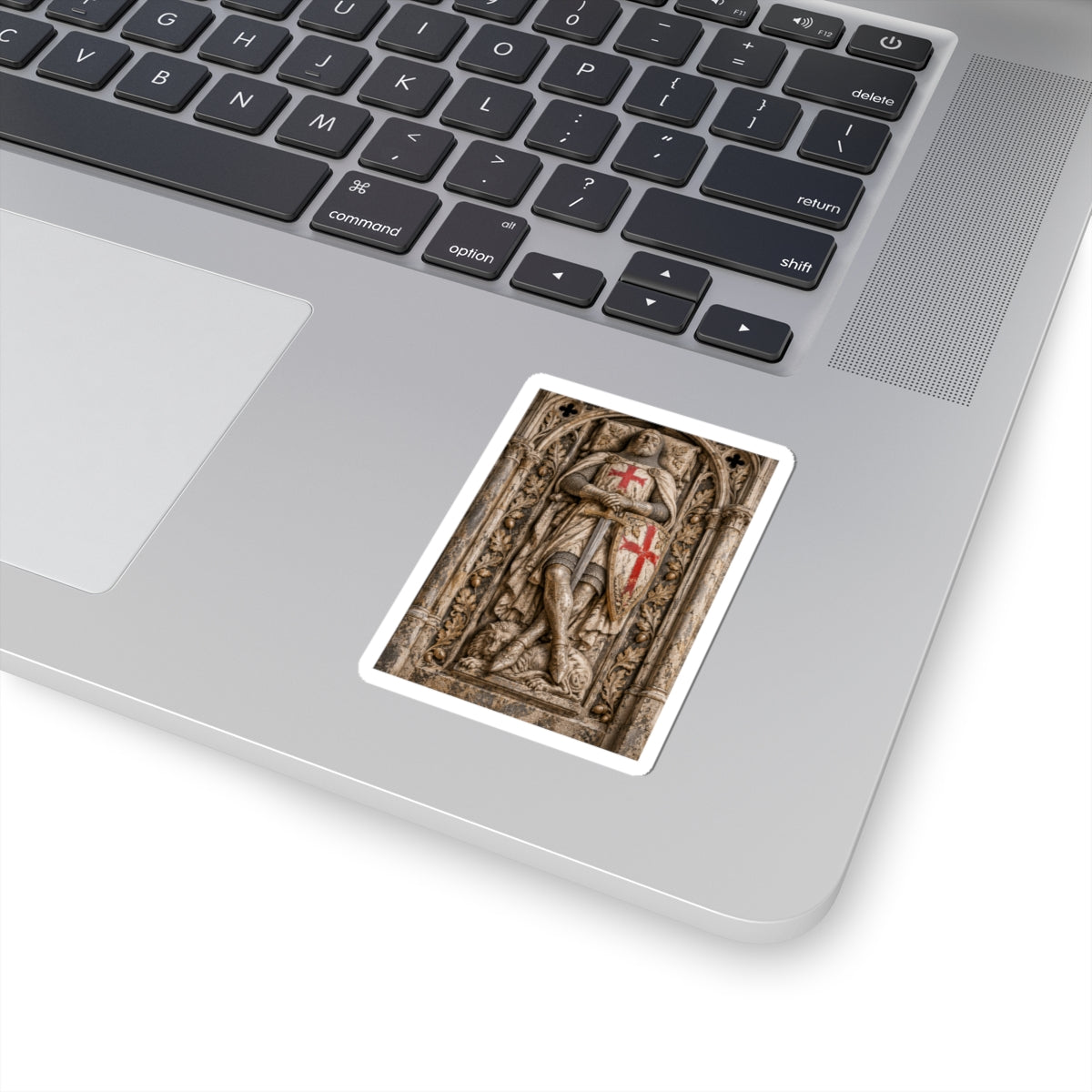 Templar Knight Stone Carving Sticker — Medieval Crusader Kiss-Cut Decal