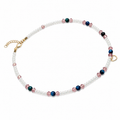 Banded Agate in Teal, Berry pink crystal and pearl Briar Rose necklace gold tone