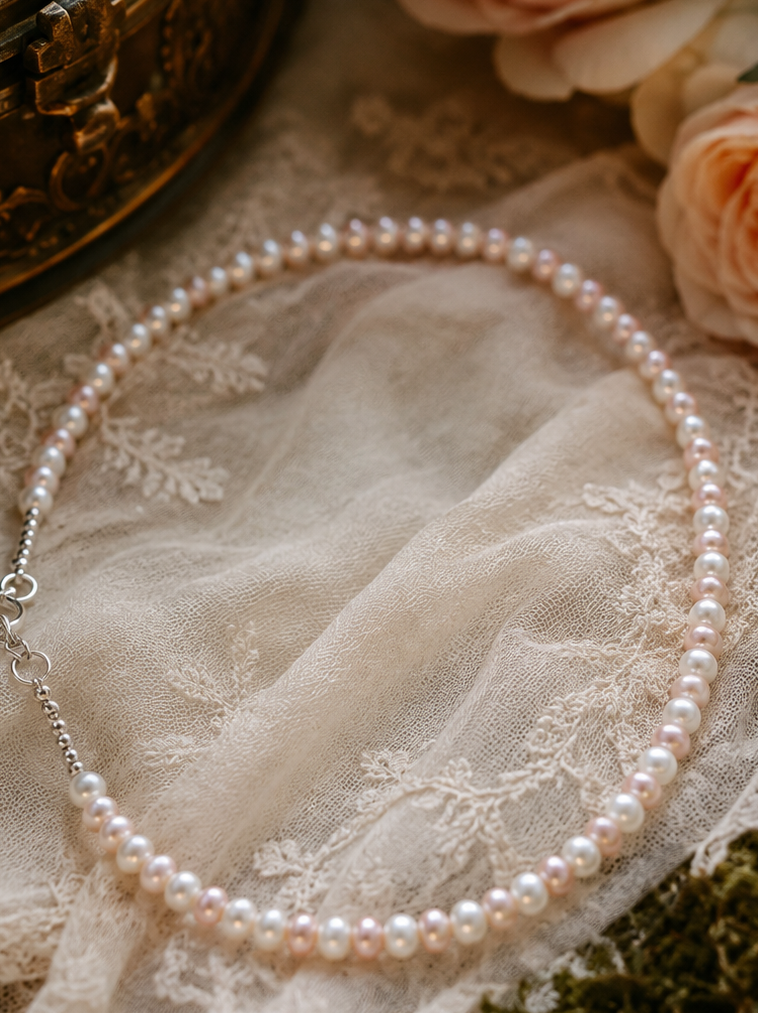 Faux Pearl Necklace in soft pink and white pearls 50cm