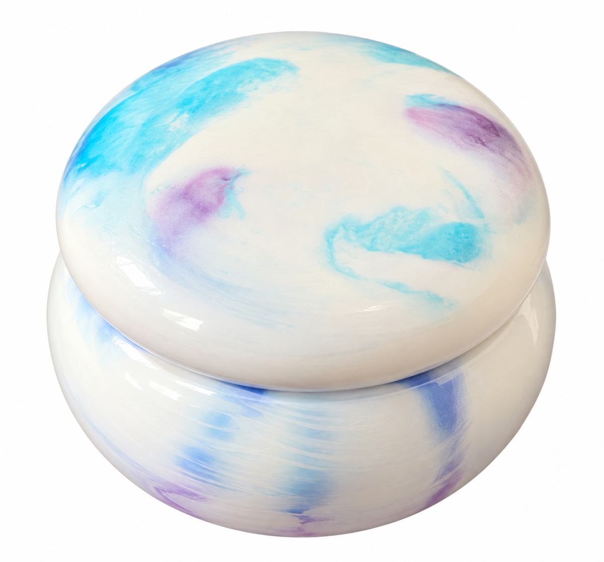 Trinket box, lotus bowl and tea light candle holder marbled white, blue,purple