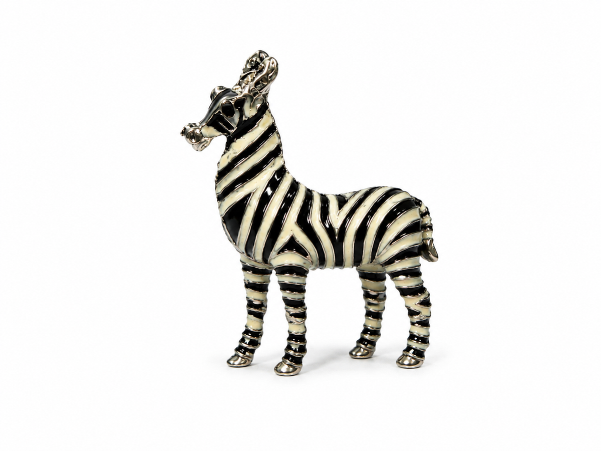 Enamel on metal Zebra Brooch