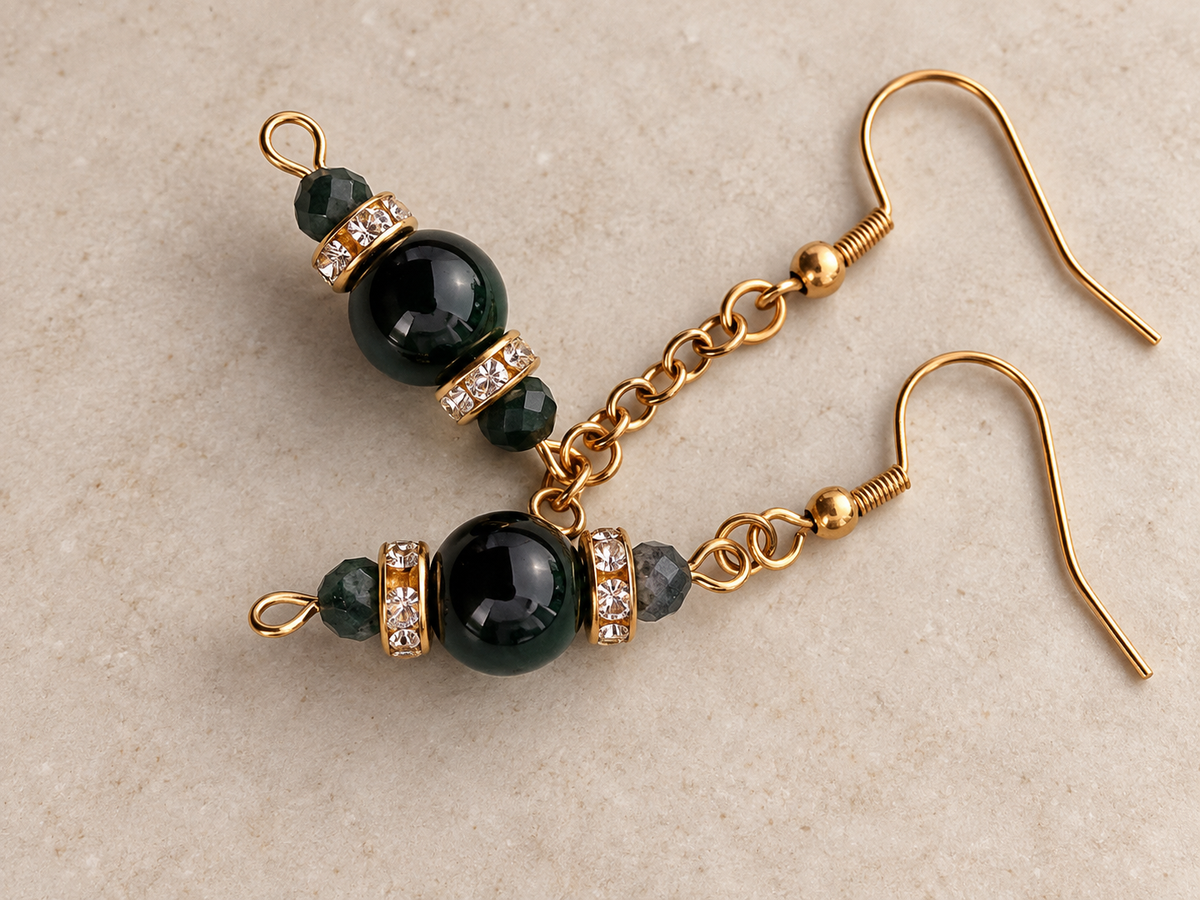Black glass and crystal beaded earrings
